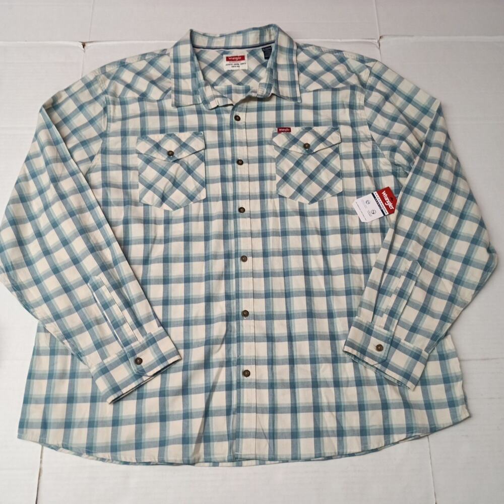Wrangler Cowboy Wash‎ Twill Shirt Men's 3XL Nile Blue Checker